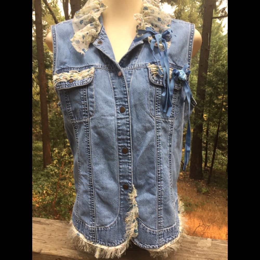 Kreativekristen upcycled Boho style denim waistcoat vintage  denim vest